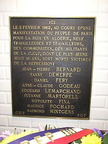Plaque commémorative dans le métro Charonne.