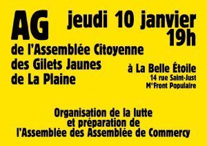 AG de l'Assemblée Citoyenne des Gilets Jaunes de La Plaine - jeudi 10 janvier - 19h @ La Belle Étoile