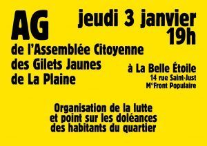 AG de l'Assemblée Citoyenne des Gilets Jaunes de La Plaine - jeudi 3 janvier - 19h @ La Belle Étoile