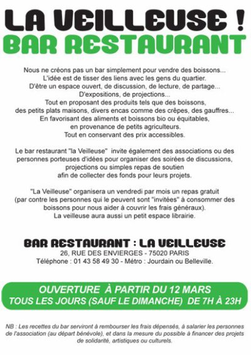 Ouverture d'un bar restaurant associatif et culturel dans le 20e !!