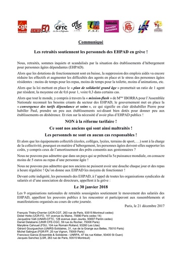 mobilisation et grève pour les EPHAD 30 janvier à Créteil