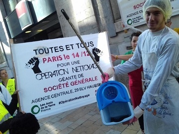 Tou-te-s à Paris le 14 décembre pour une opération nettoyage géante de Société générale !